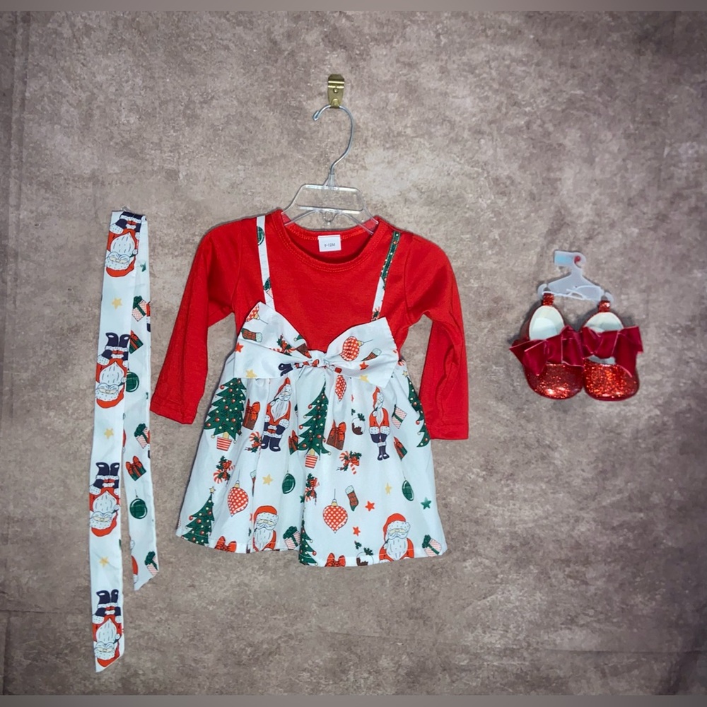 Festive holiday dress~Baby size 9-12 months~has hair tie & shoes (size 6-9)~NWOT - Picture 3 of 4